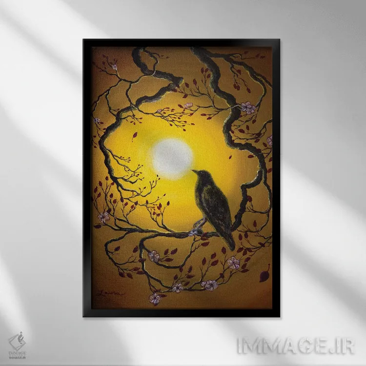 تابلو دکوراتیو کلاغ سیاه به یاد بهار اثر لورا ایورسن - نمای قابدار مشکی