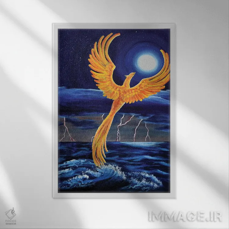 تابلو دکوراتیو ققنوس برخاسته از دریا اثر لورا ایورسن - نمای قابدار سفید