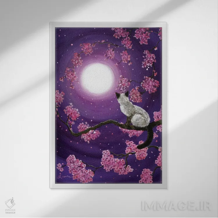 تابلو دکوراتیو گلبرگ های صورتی رقصان اثر لورا ایورسن - نمای قابدار سفید