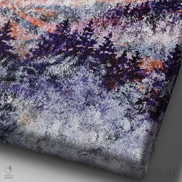 تابلو انتزاعی غروب مه آلود شمال غرب اقیانوس آرام اثر لورا ایورسن - نمای نزدیک بافت بوم