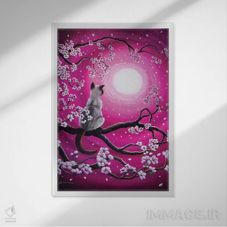 تابلو دکوراتیو ساکورای صورتی روشن در صبح اثر لورا ایورسن - نمای قابدار سفید