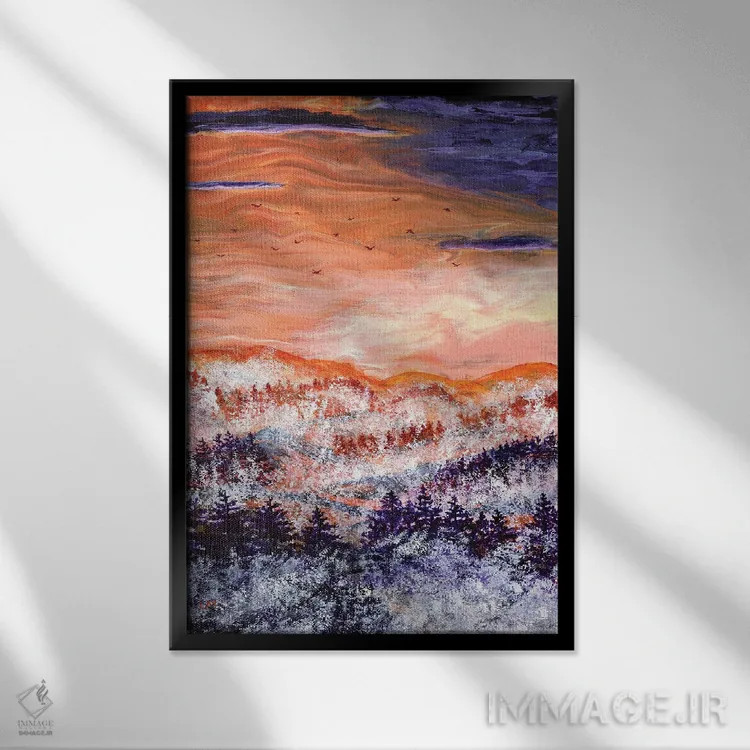 تابلو انتزاعی غروب مه آلود شمال غرب اقیانوس آرام اثر لورا ایورسن - نمای قابدار مشکی