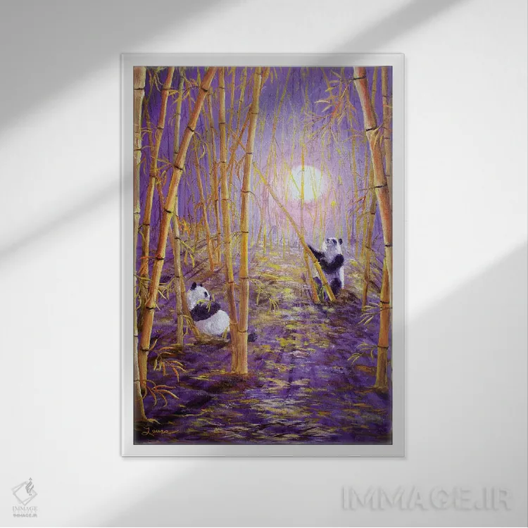 تابلو دکوراتیو پانداها در ماه برداشت اثر لورا ایورسن - نمای قابدار سفید