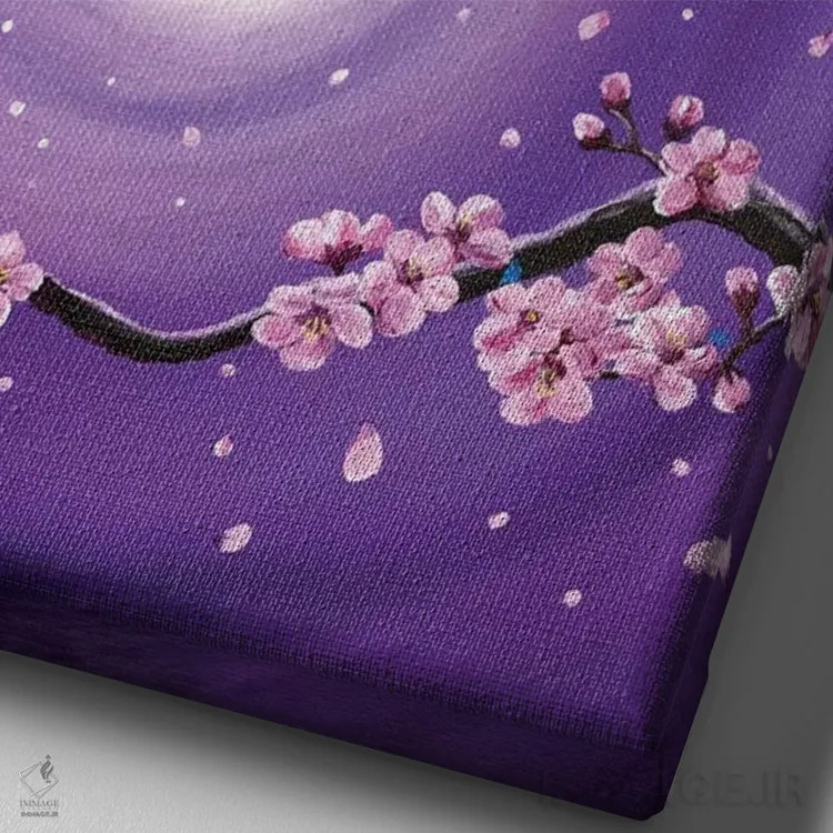 تابلو دکوراتیو ساکورا در مهتاب بنفش اثر لورا ایورسن - نمای نزدیک بافت بوم