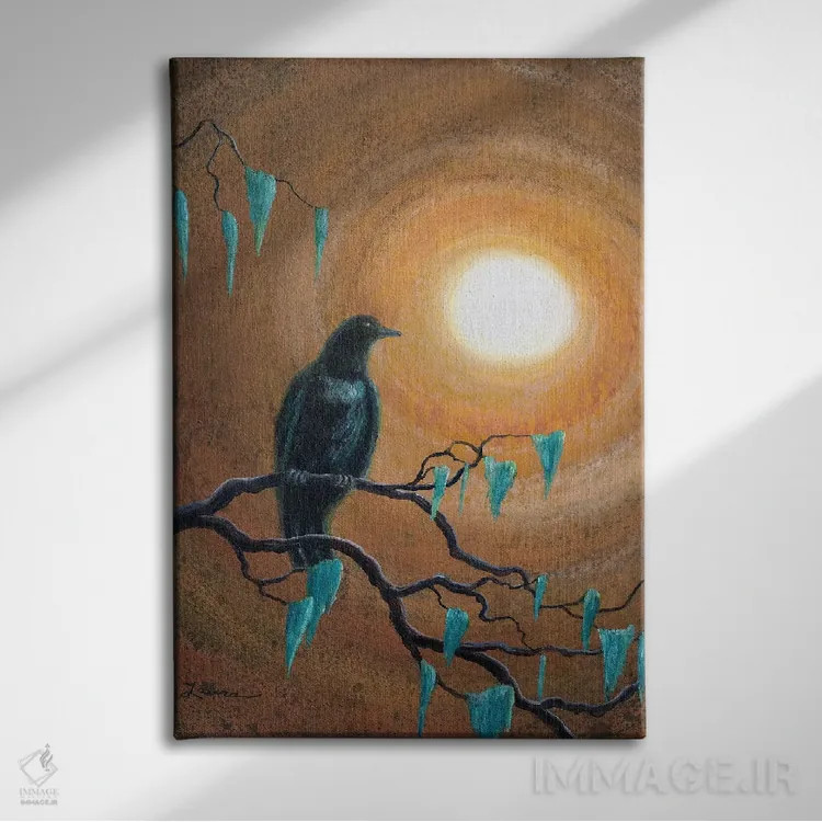 تابلو دکوراتیو کلاغ سیاه در پاییز تاریک اثر لورا ایورسن - نمای روبهرو روی دیوار