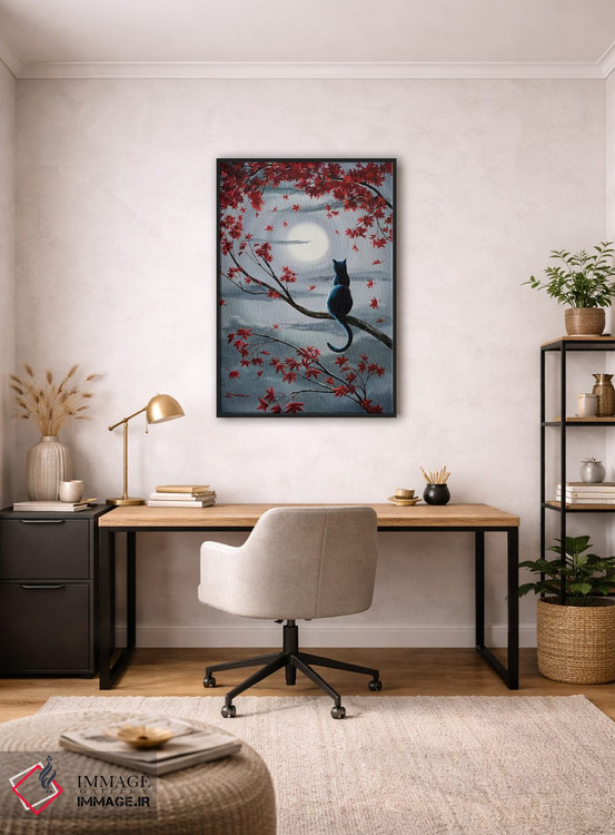 تابلو دکوراتیو گربه سیاه در نور ماه نقره ای اثر لورا ایورسن - D3B