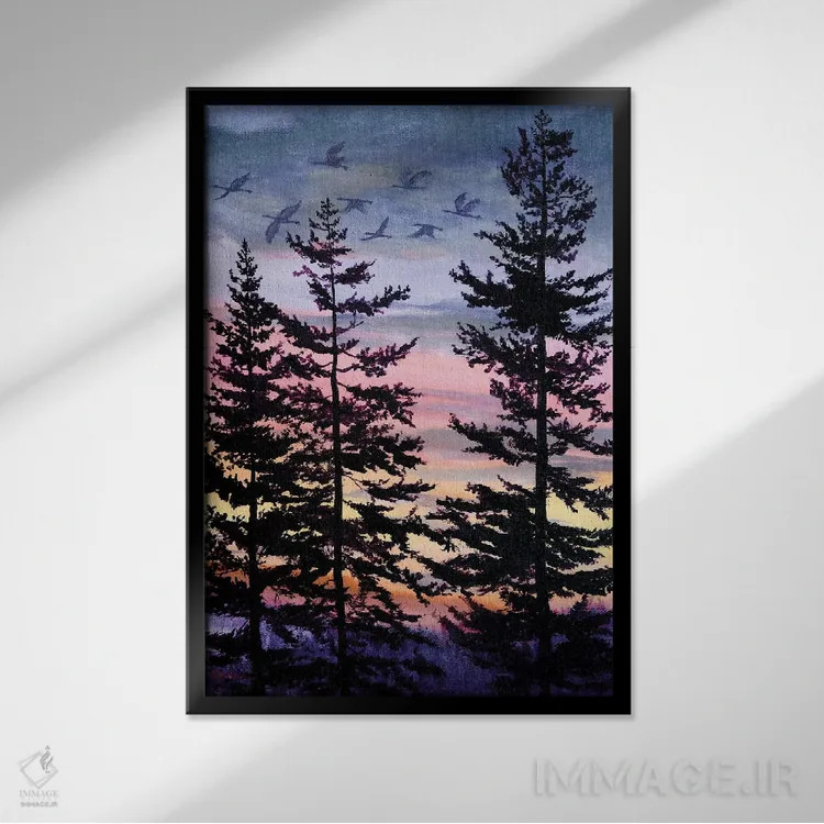 تابلو دکوراتیو غروب اورگن اثر لورا ایورسن - نمای قابدار مشکی