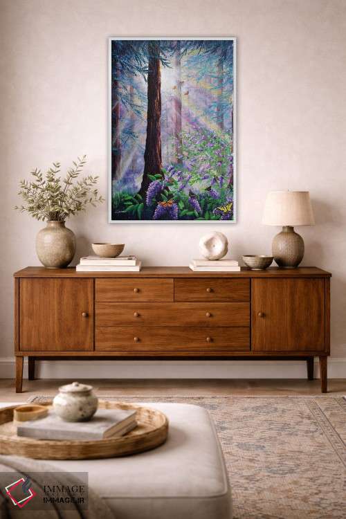 تابلو دکوراتیو بیشه پروانه ها در جنگل سرخ چوب اثر لورا ایورسن - D2W