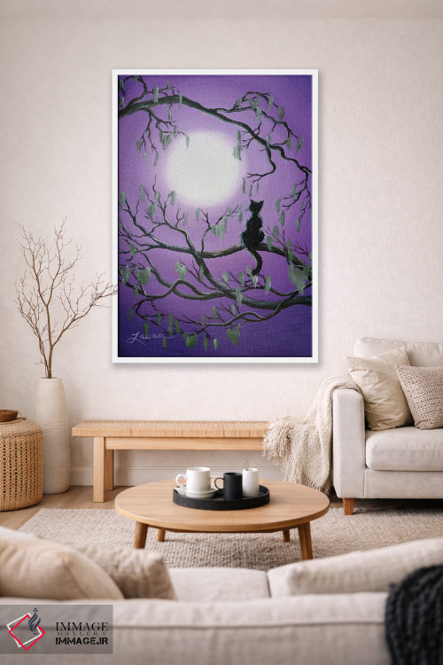 تابلو دکوراتیو گربه سیاه درخت خزه ای اثر لورا ایورسن - D1W