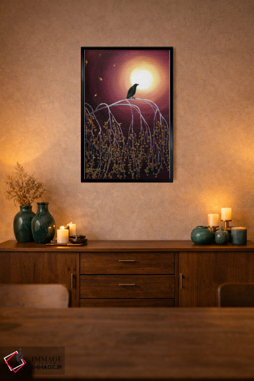 تابلو دکوراتیو کلاغ سیاه روی شاخه های توس سفید اثر لورا ایورسن - D2B