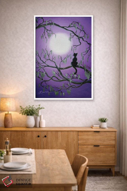 تابلو دکوراتیو گربه سیاه درخت خزه ای اثر لورا ایورسن - D3W