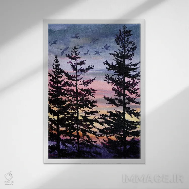 تابلو دکوراتیو غروب اورگن اثر لورا ایورسن - نمای قابدار سفید