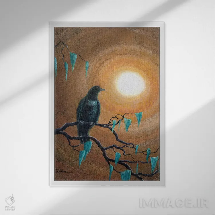 تابلو دکوراتیو کلاغ سیاه در پاییز تاریک اثر لورا ایورسن - نمای قابدار سفید
