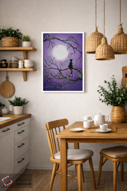 تابلو دکوراتیو گربه سیاه درخت خزه ای اثر لورا ایورسن - D2W