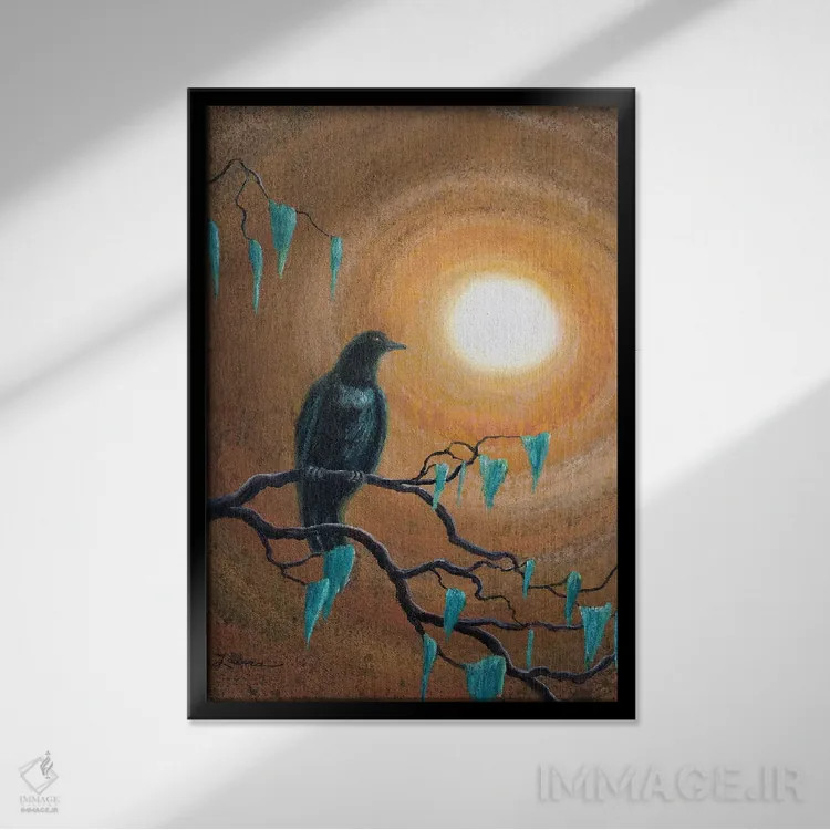 تابلو دکوراتیو کلاغ سیاه در پاییز تاریک اثر لورا ایورسن - نمای قابدار مشکی