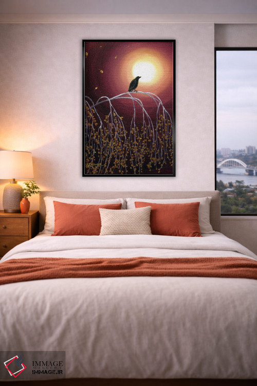 تابلو دکوراتیو کلاغ سیاه روی شاخه های توس سفید اثر لورا ایورسن - D5B