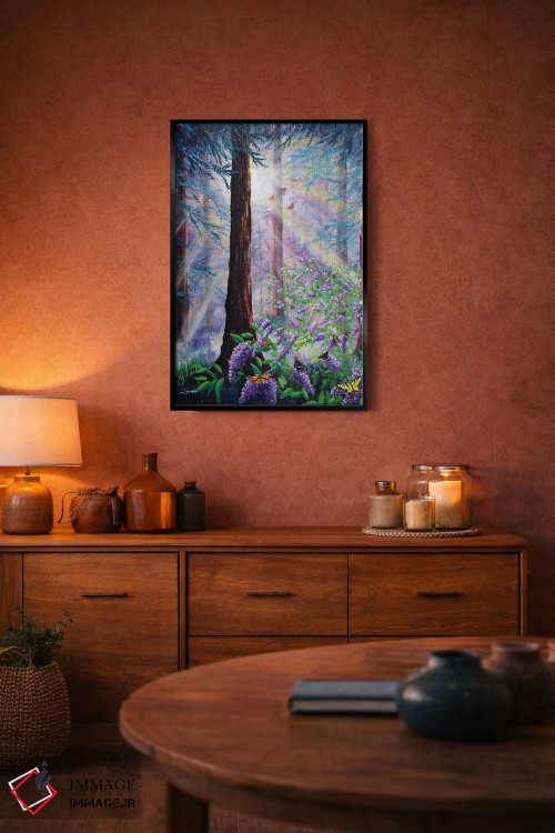 تابلو دکوراتیو بیشه پروانه ها در جنگل سرخ چوب اثر لورا ایورسن - D4B