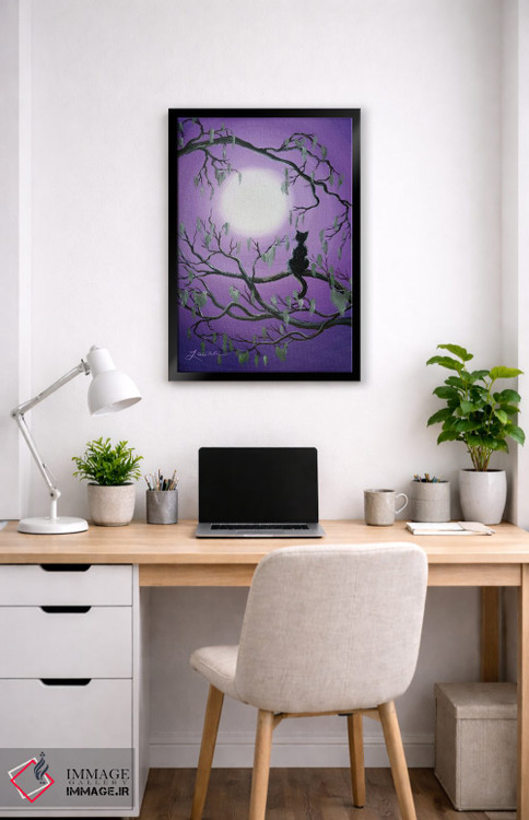 تابلو دکوراتیو گربه سیاه درخت خزه ای اثر لورا ایورسن - D4B