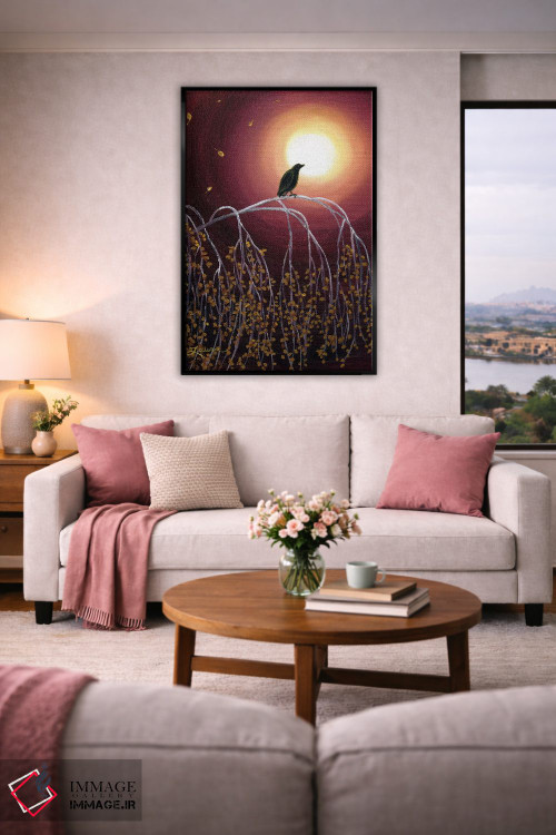 تابلو دکوراتیو کلاغ سیاه روی شاخه های توس سفید اثر لورا ایورسن - D4B