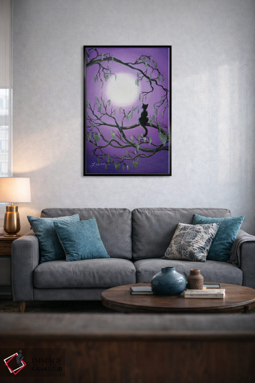 تابلو دکوراتیو گربه سیاه درخت خزه ای اثر لورا ایورسن - D5B