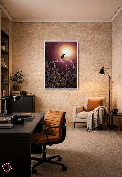 تابلو دکوراتیو کلاغ سیاه روی شاخه های توس سفید اثر لورا ایورسن - D6W