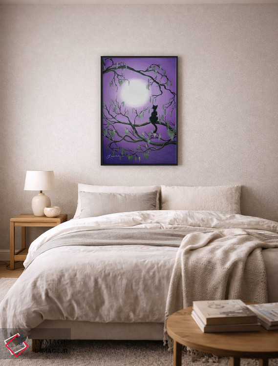 تابلو دکوراتیو گربه سیاه درخت خزه ای اثر لورا ایورسن - D6B