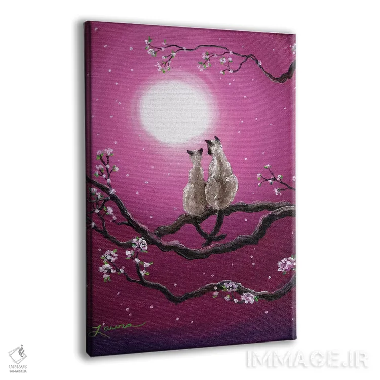 تابلو دکوراتیو گربه های سیامی در شکوفه های بهاری اثر لورا ایورسن - نمای پرسپکتیو محصول