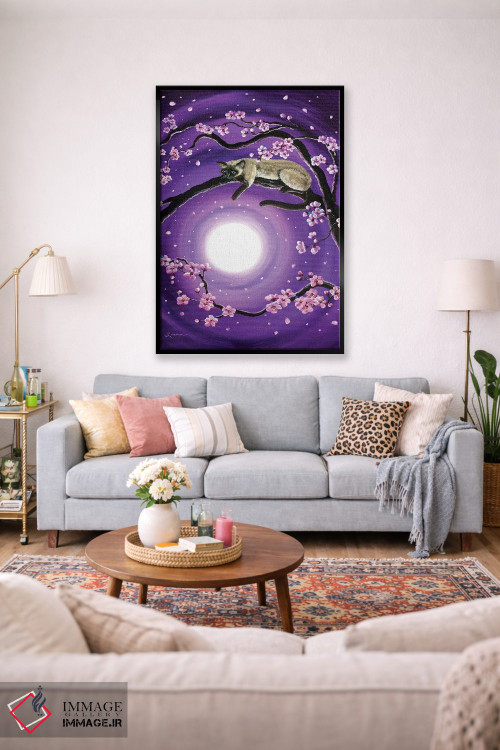 تابلو دکوراتیو ساکورا در مهتاب بنفش اثر لورا ایورسن - D1B