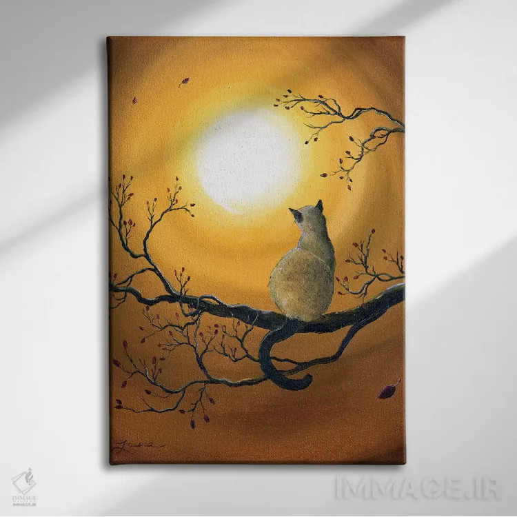 تابلو دکوراتیو گربه سیامی در درخشش پاییزی اثر لورا ایورسن - نمای روبهرو روی دیوار