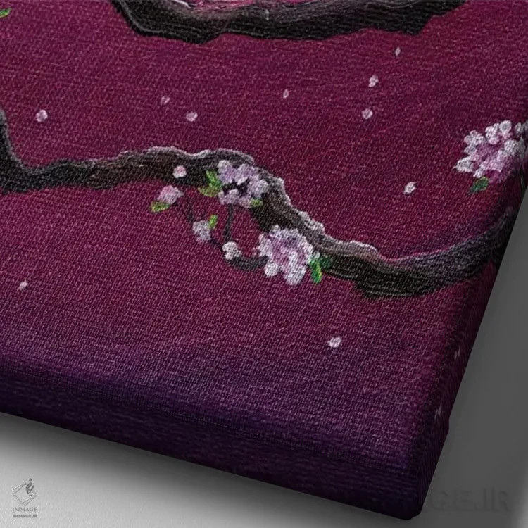 تابلو دکوراتیو گربه های سیامی در شکوفه های بهاری اثر لورا ایورسن - نمای نزدیک بافت بوم