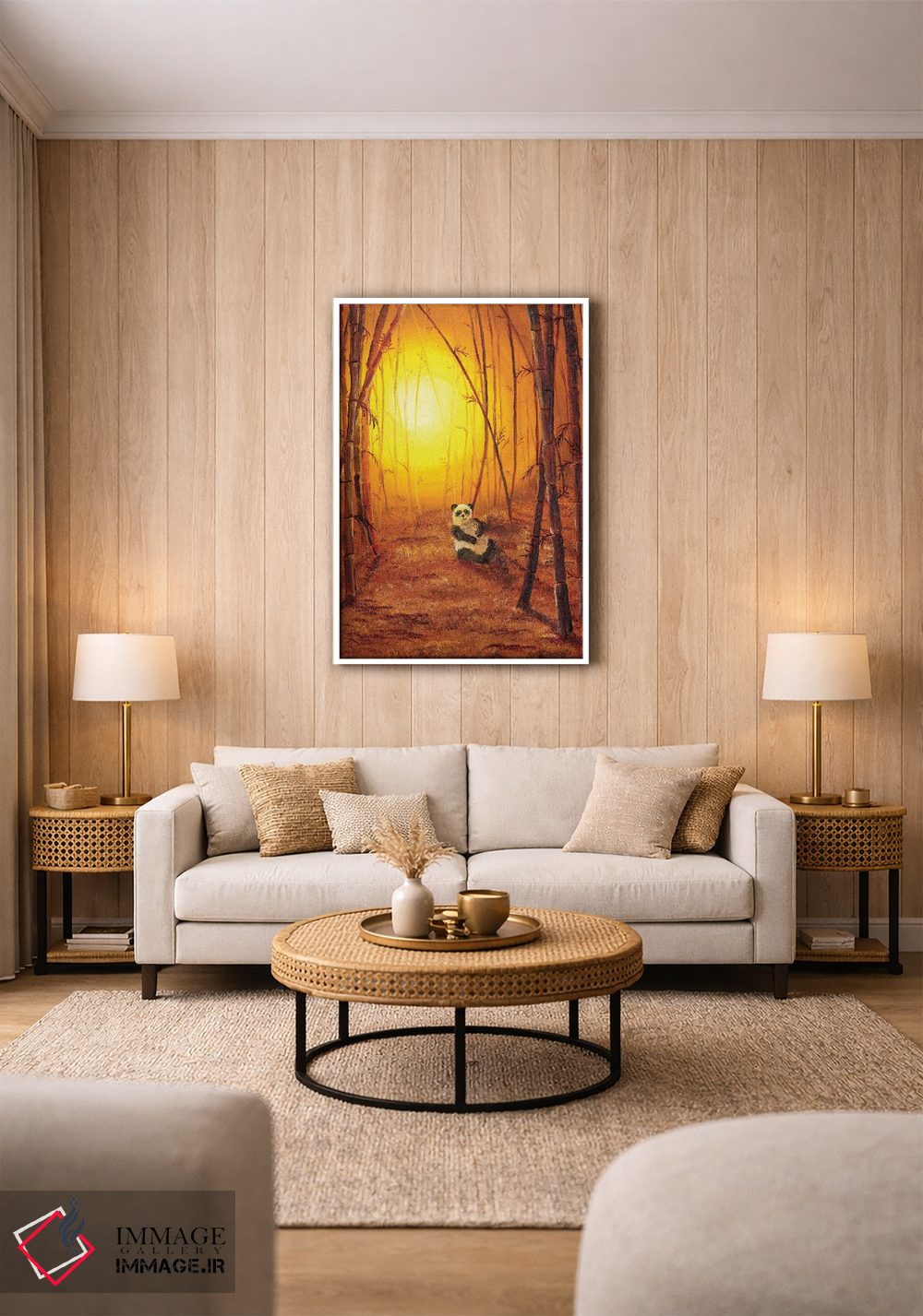 تابلو دکوراتیو پاندا در درخشش طلایی اثر لورا ایورسن - D1W