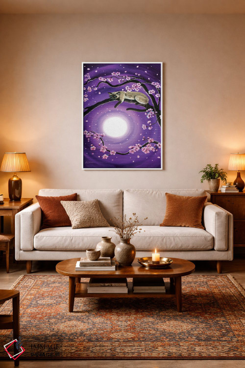 تابلو دکوراتیو ساکورا در مهتاب بنفش اثر لورا ایورسن - D2W