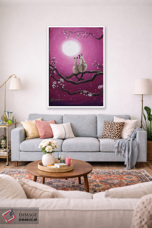 تابلو دکوراتیو گربه های سیامی در شکوفه های بهاری اثر لورا ایورسن - D1W