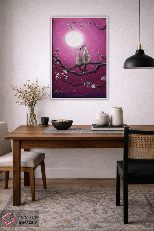 تابلو دکوراتیو گربه های سیامی در شکوفه های بهاری اثر لورا ایورسن - D3W