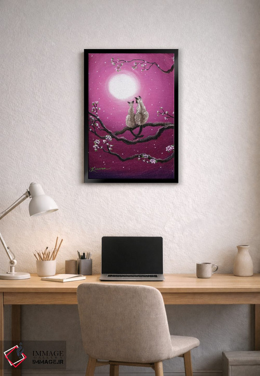 تابلو دکوراتیو گربه های سیامی در شکوفه های بهاری اثر لورا ایورسن - D2B