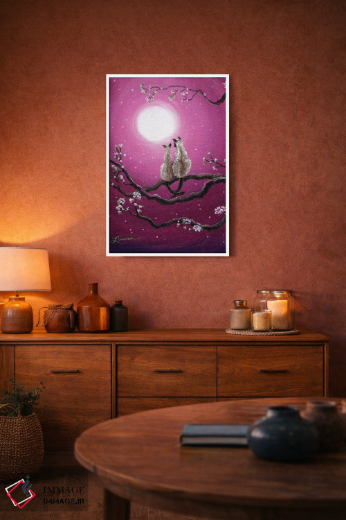 تابلو دکوراتیو گربه های سیامی در شکوفه های بهاری اثر لورا ایورسن - D4W