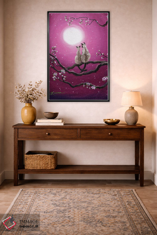 تابلو دکوراتیو گربه های سیامی در شکوفه های بهاری اثر لورا ایورسن - D5B