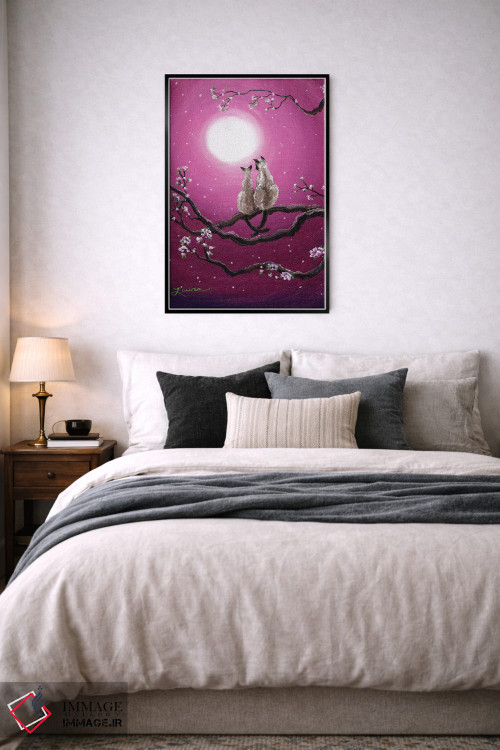 تابلو دکوراتیو گربه های سیامی در شکوفه های بهاری اثر لورا ایورسن - D6B