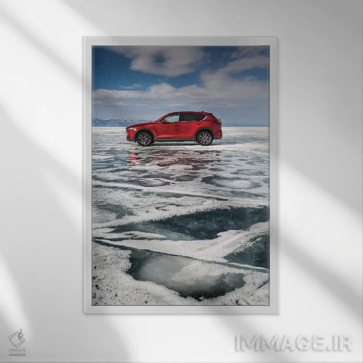 تابلو دکوراتیو دریاچه بایکال، روسیه، سیبری، مزدا CX-5 اثر میکولاج گوسپودرک - نمای قابدار سفید