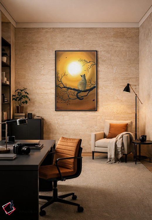 تابلو دکوراتیو گربه سیامی در درخشش پاییزی اثر لورا ایورسن - D6B