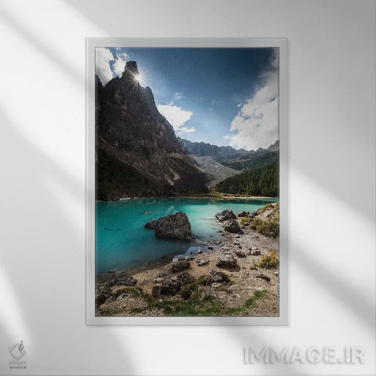 تابلو دکوراتیو ایتالیا، آلپ، دولومیت ها، کوه ها، دریاچه سوراپیس I اثر میکولاج گوسپودرک - نمای قابدار سفید