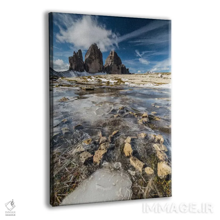 تابلو دکوراتیو ایتالیا، تری چی مه دی لاواردو با یخ، دولومیت ها اثر میکولاج گوسپودرک - نمای پرسپکتیو محصول