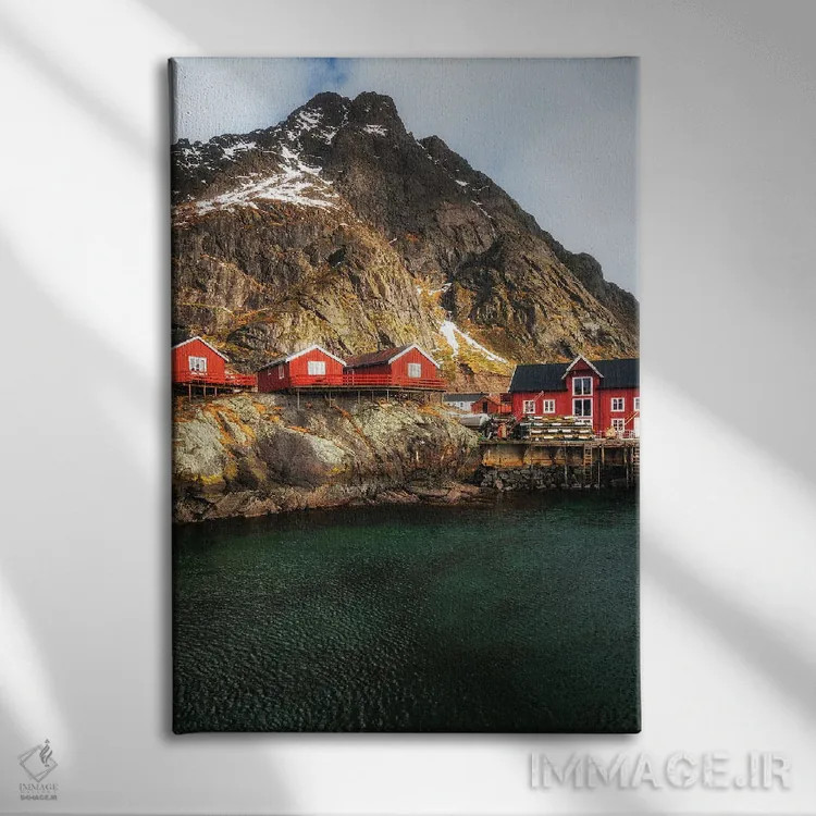 تابلو دکوراتیو Lofoten In Norway,کلبه های ماهیگیران، لوفوتن در نروژ اثر میکولاج گوسپودرک - نمای روبهرو روی دیوار