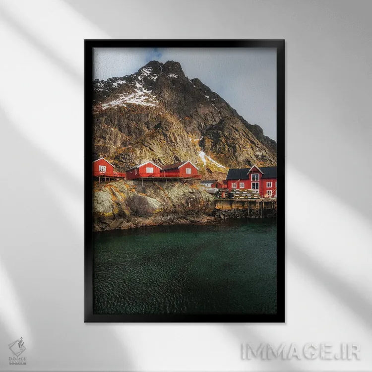 تابلو دکوراتیو Lofoten In Norway,کلبه های ماهیگیران، لوفوتن در نروژ اثر میکولاج گوسپودرک - نمای قابدار مشکی