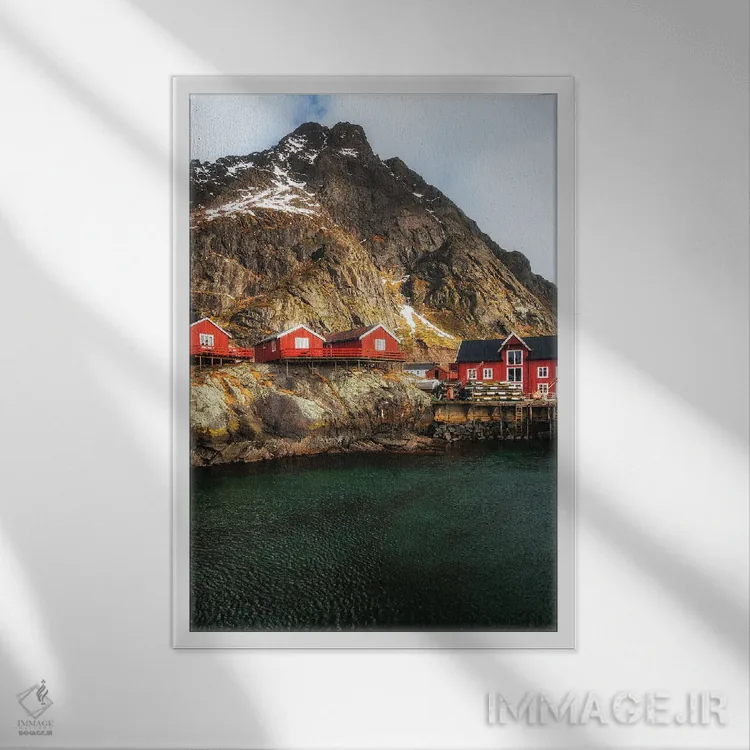 تابلو دکوراتیو Lofoten In Norway,کلبه های ماهیگیران، لوفوتن در نروژ اثر میکولاج گوسپودرک - نمای قابدار سفید