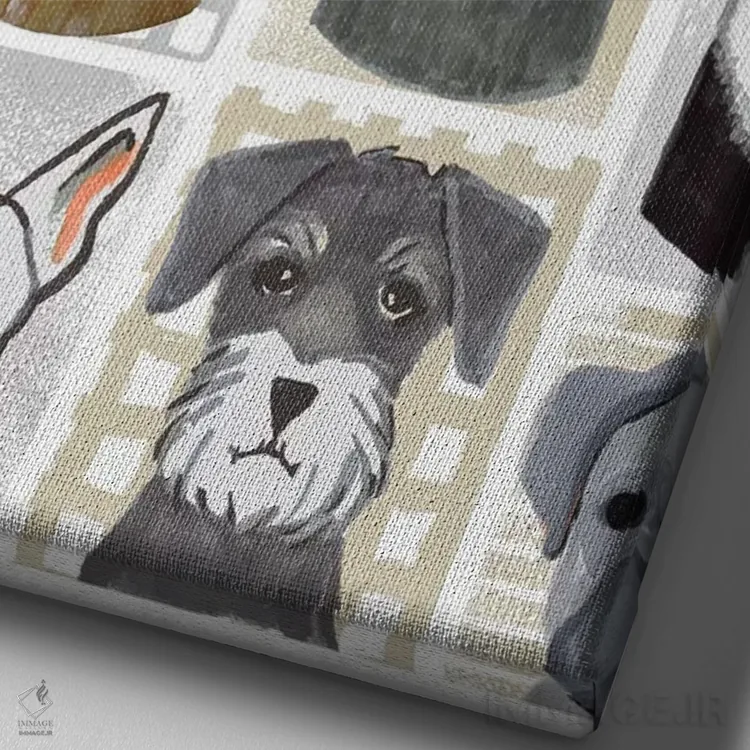 تابلو دکوراتیو گربه ها و سگ ها اثر لیندا برتل - نمای نزدیک بافت بوم