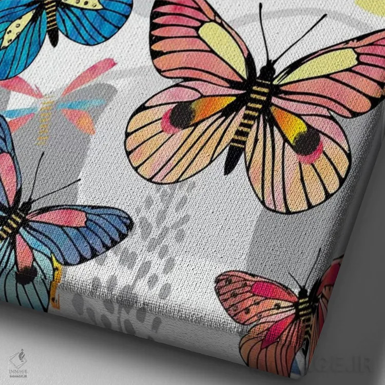 تابلو دکوراتیو پروانه های پاستلی اثر لیندا برتل - نمای نزدیک بافت بوم