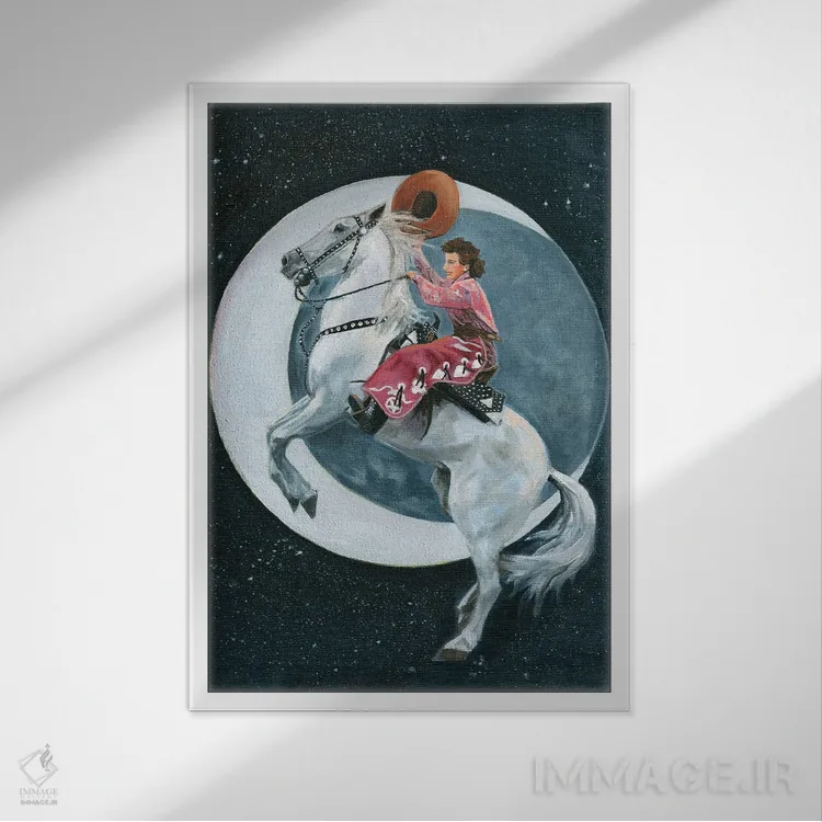 تابلو دکوراتیو ماه اسب چموش اثر لیزا باترز - نمای قابدار سفید