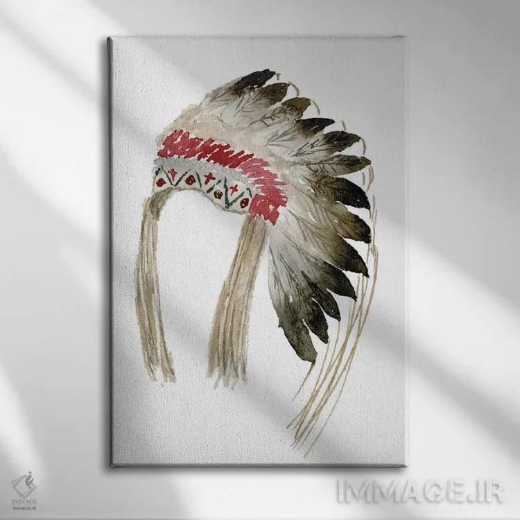 تابلو دکوراتیو کلاه پر بومیان آمریکا اثر لوسیل پرایس - نمای روبهرو روی دیوار