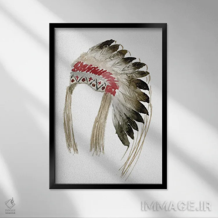 تابلو دکوراتیو کلاه پر بومیان آمریکا اثر لوسیل پرایس - نمای قابدار مشکی